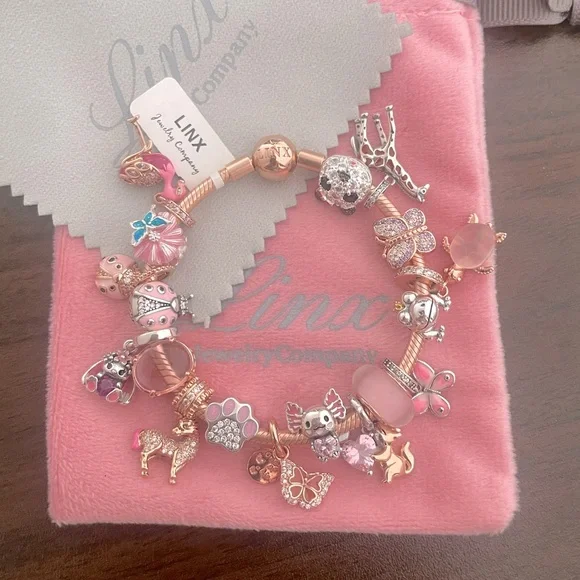Linx Rose Gold Bracelet with Pink and Rose Gold Animal Themed Charms